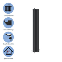 Traditional Vertical 1500x200mm 3 Columns Black Cast Iron Radiator