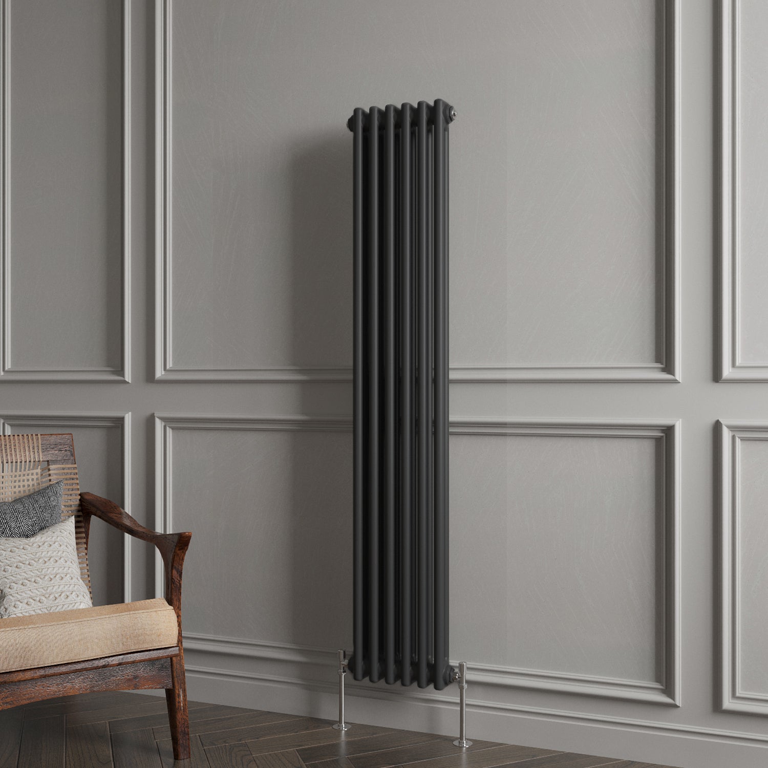 Aidal- Traditional Vertical 1500x290mm 2 Columns Black Cast Iron Radiator