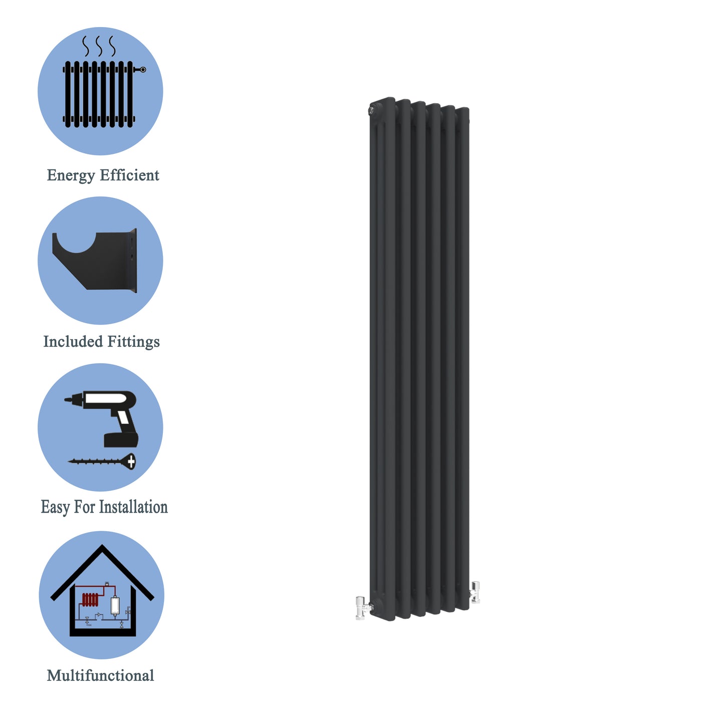 Traditional Vertical 1500x290mm 3 Columns Black Cast Iron Radiator