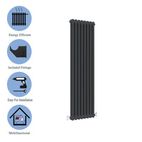 Traditional Vertical 1500x380mm 2 Columns Black Cast Iron Radiator