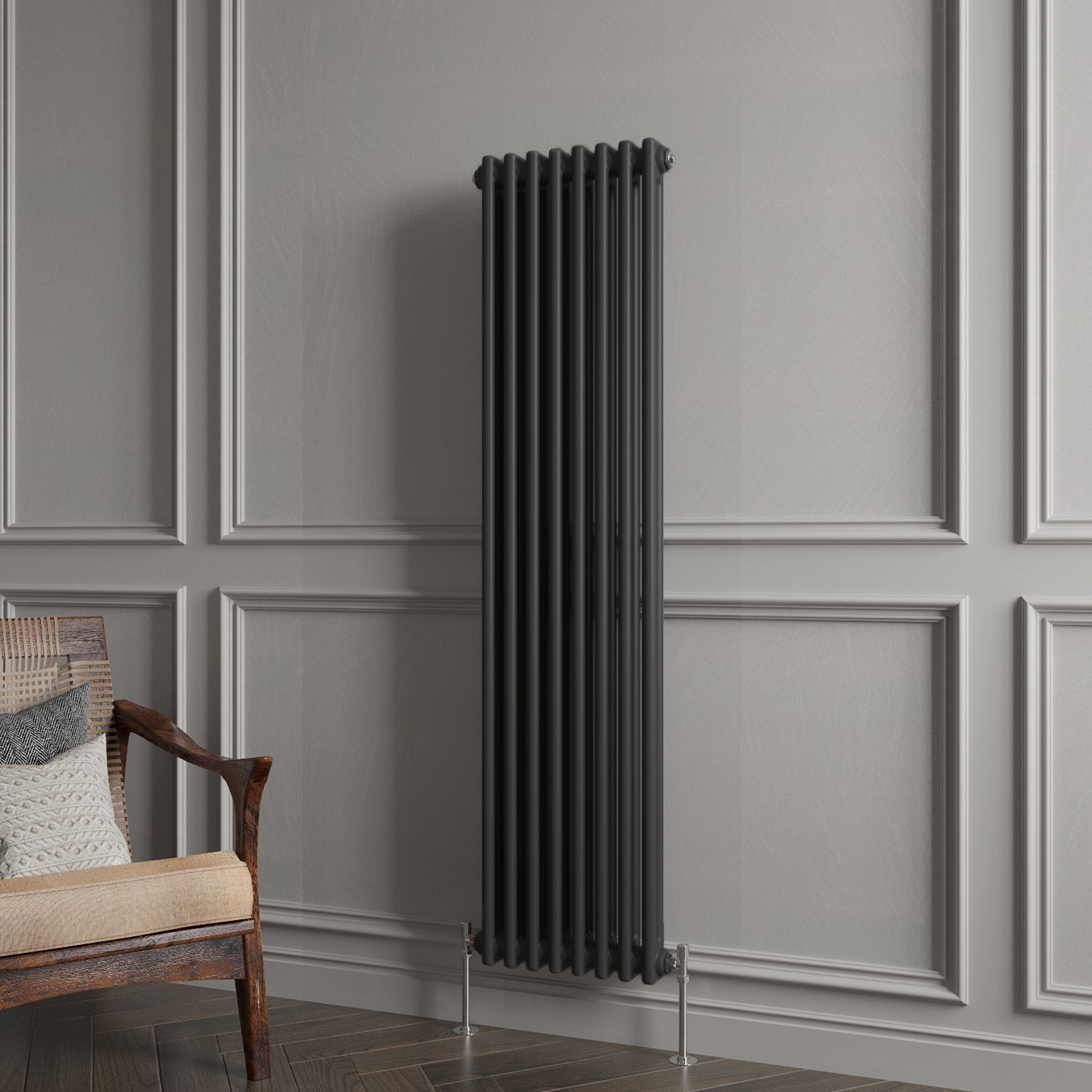 Aidal- Traditional Vertical 1500x380mm 2 Columns Black Cast Iron Radiator