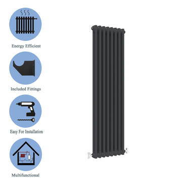 Traditional Vertical 1500x380mm 2 Columns Black Cast Iron Radiator