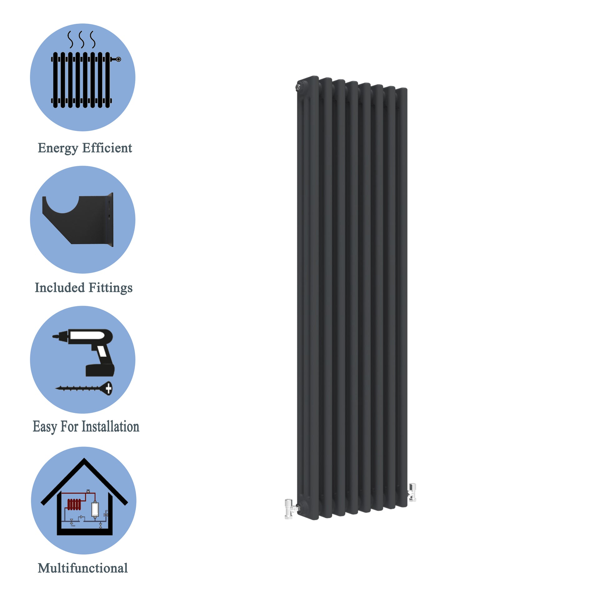 Traditional Vertical 1500x380mm 3 Columns Black Cast Iron Radiator