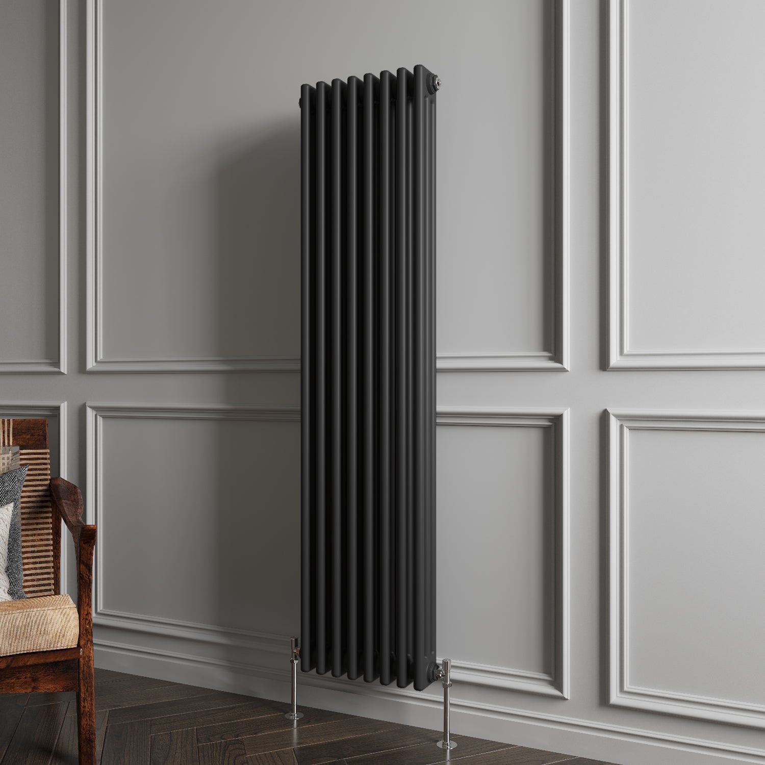 Aidal- Traditional Vertical 1500x380mm 3 Columns Black Cast Iron Radiator