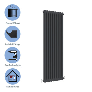 Traditional Vertical 1800x470mm 2 Columns Black Cast Iron Radiator