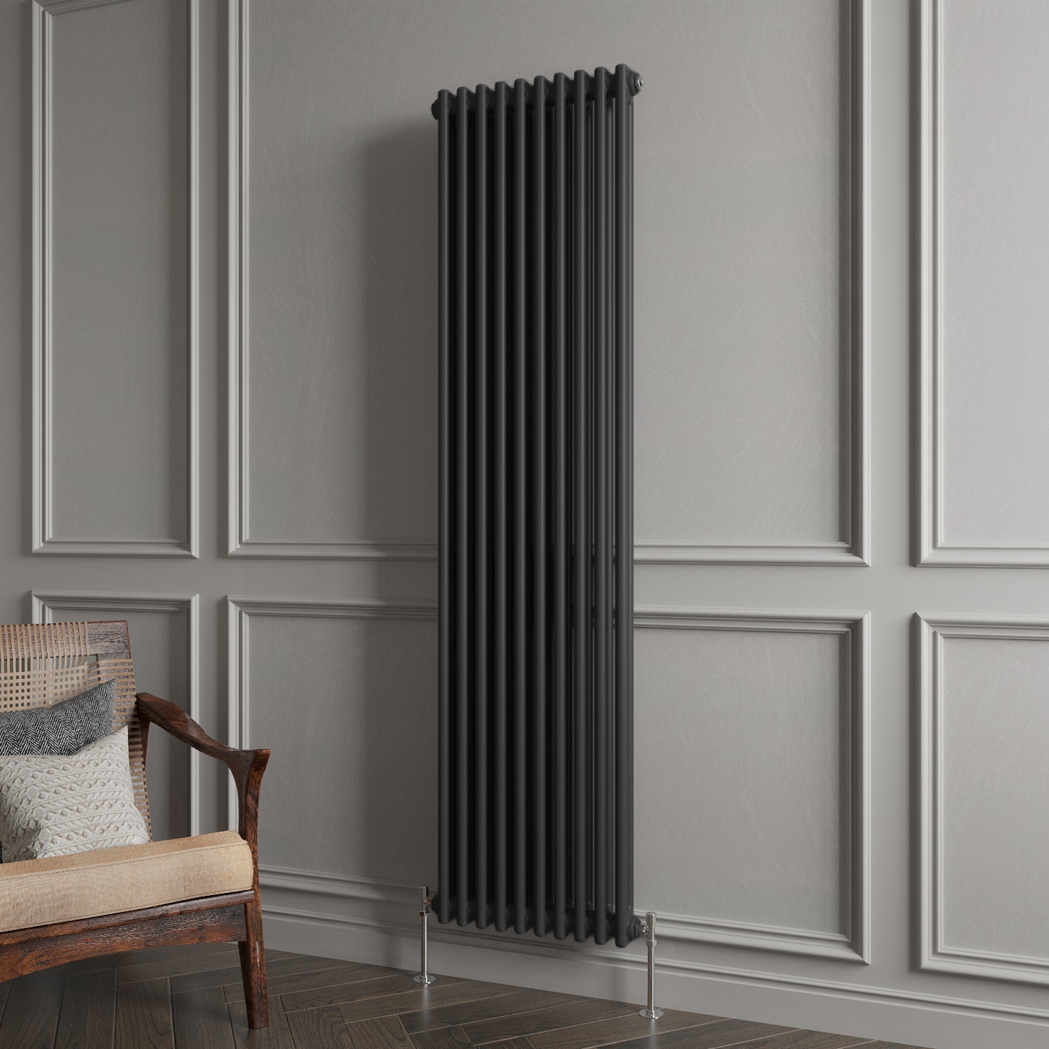 Aidal- Traditional Vertical 1800x470mm 2 Columns Black Cast Iron Radiator