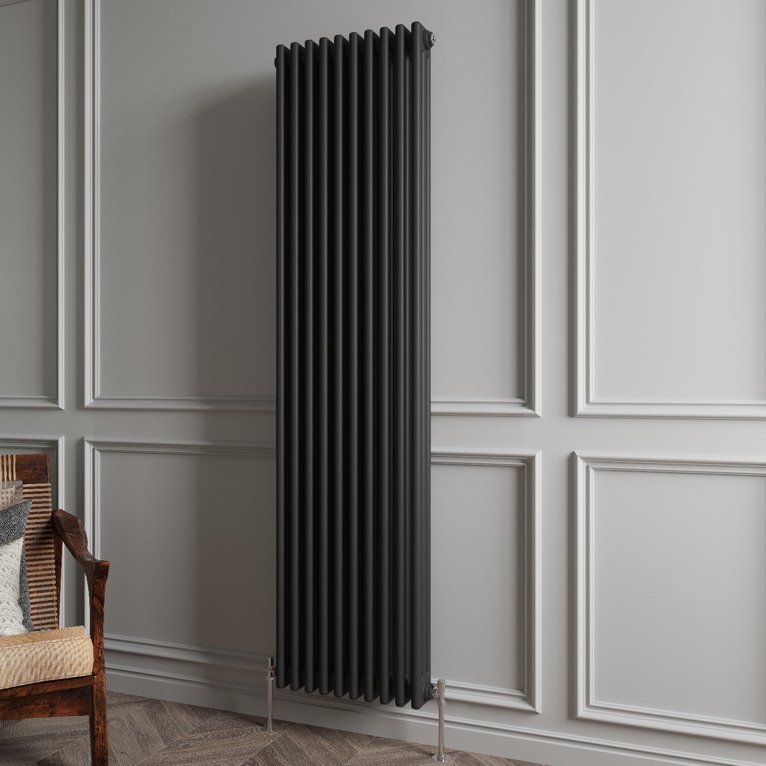 Aidal- Traditional Vertical 1800x470mm 3 Columns Black Cast Iron Radiator