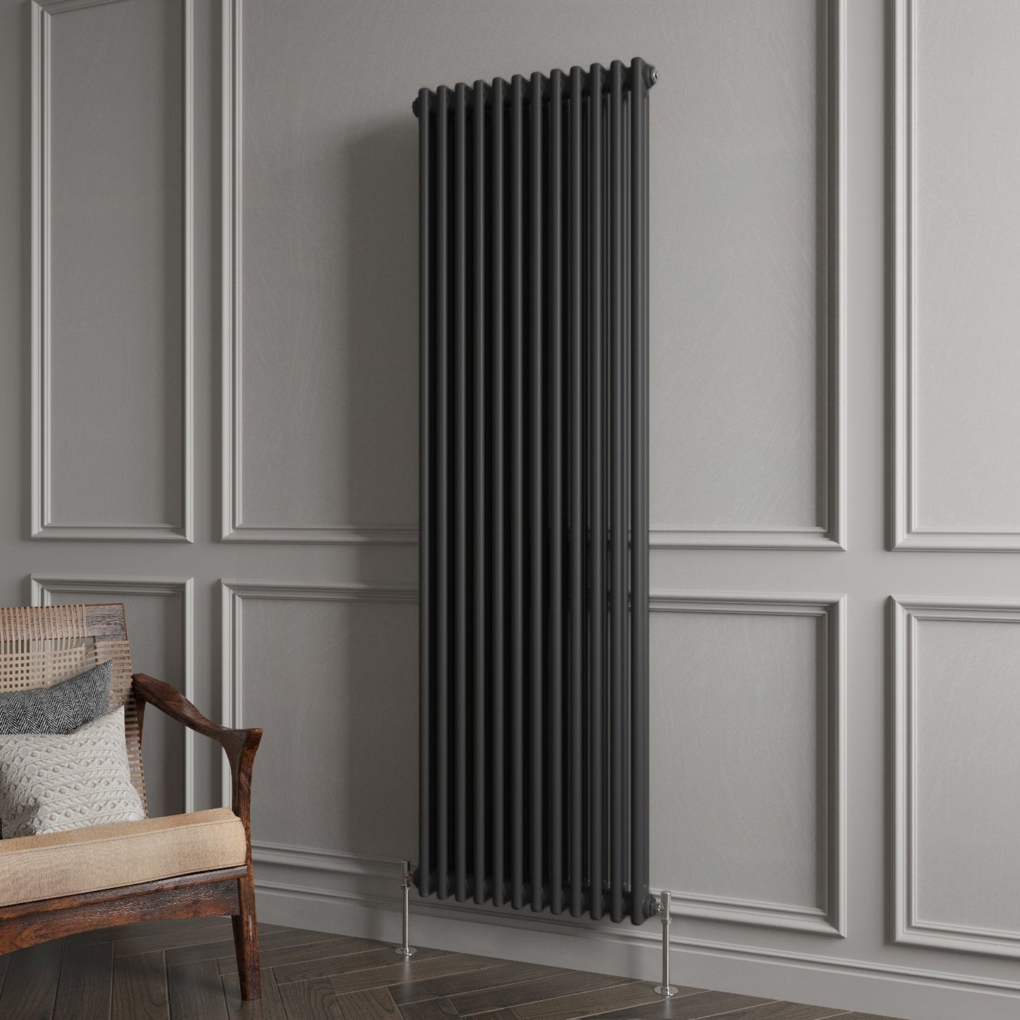 Aidal- Traditional Vertical 1800x560mm 2 Columns Black Cast Iron Radiator