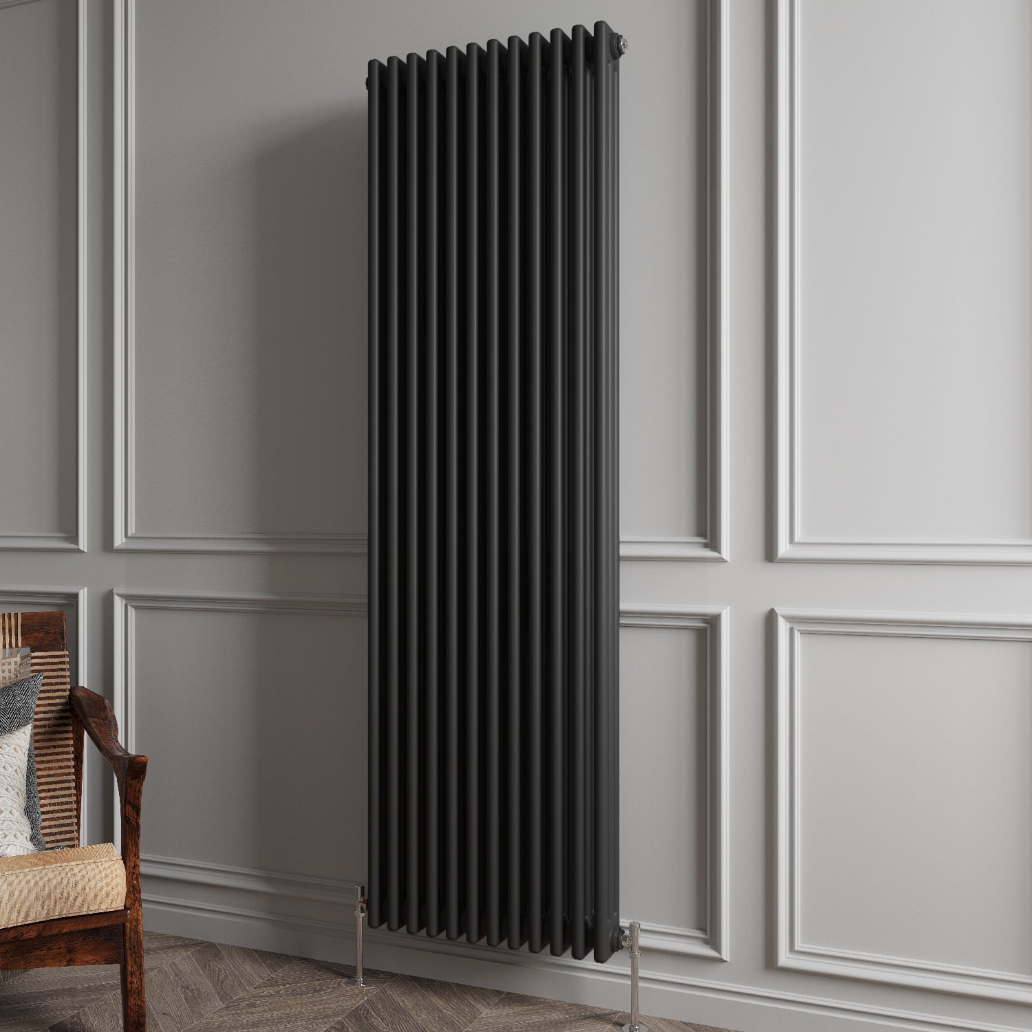 Aidal- Traditional Vertical 1800x560mm 3 Columns Black Cast Iron Radiator