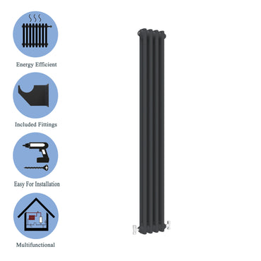 Traditional Vertical 1800x200mm 2 Columns Black Cast Iron Radiator