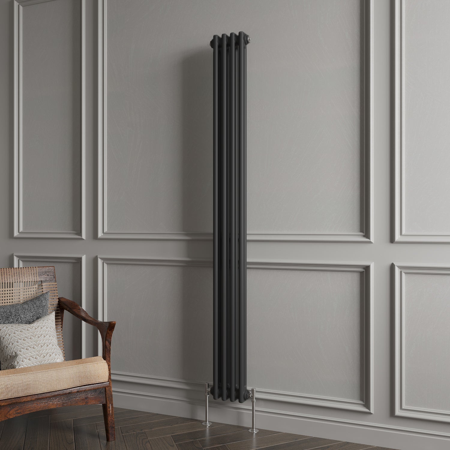 Aidal- Traditional Vertical 1800x200mm 2 Columns Black Cast Iron Radiator