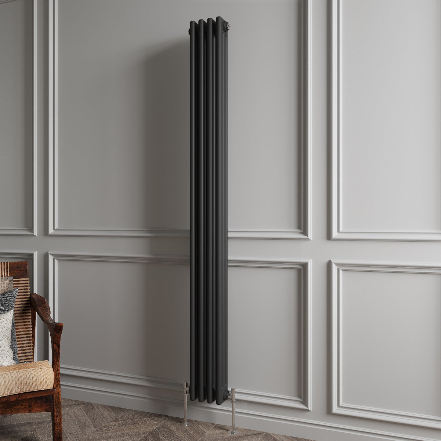 Aidal- Traditional Vertical 1800x200mm 3 Columns Black Cast Iron Radiator