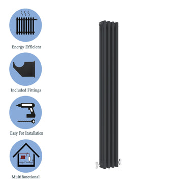 Traditional Vertical 1800x200mm 3 Columns Black Cast Iron Radiator