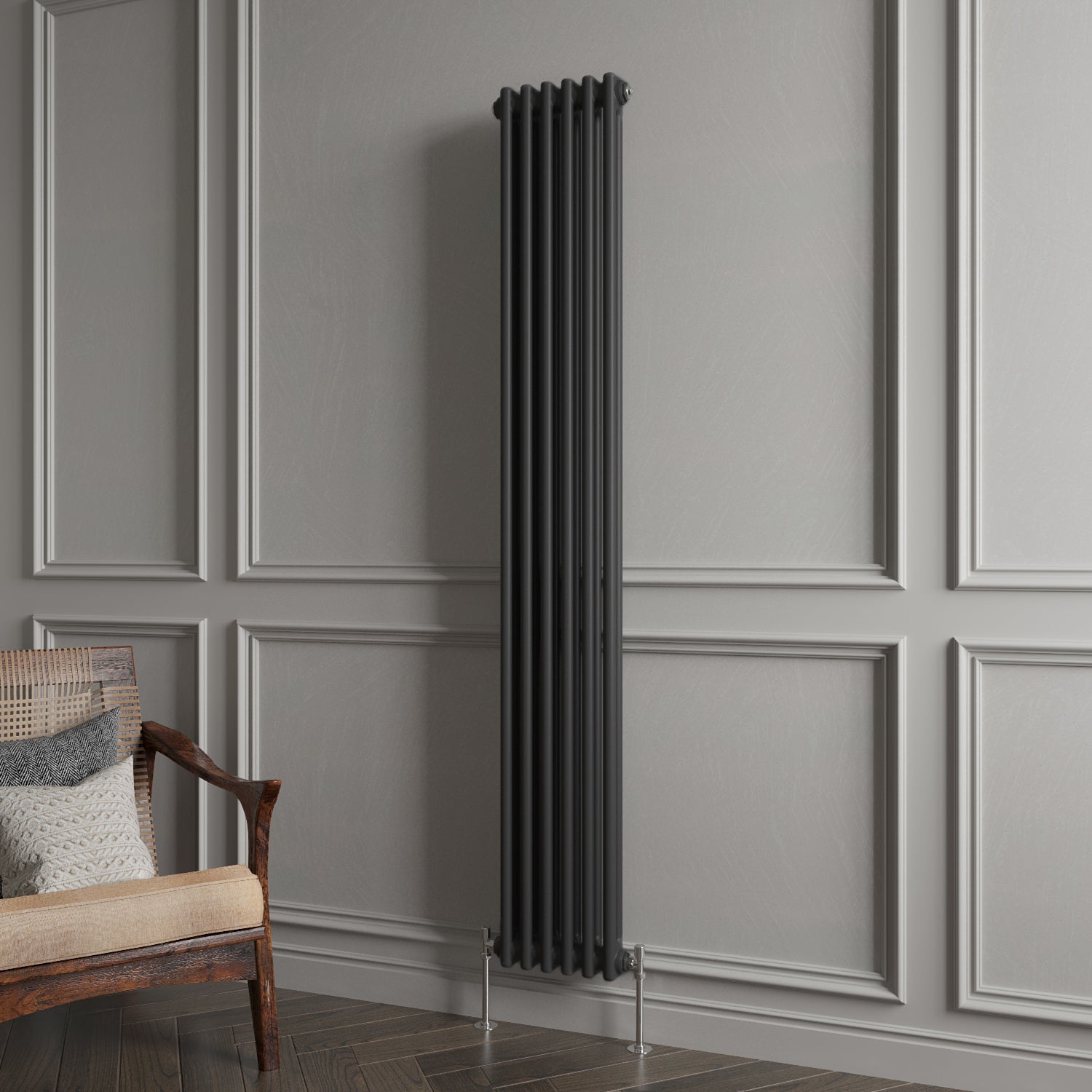 Aidal- Traditional Vertical 1800x290mm 2 Columns Black Cast Iron Radiator