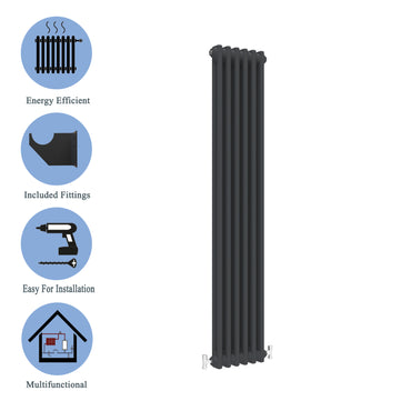 Traditional Vertical 1800x290mm 2 Columns Black Cast Iron Radiator