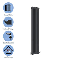 Traditional Vertical 1800x290mm 2 Columns Black Cast Iron Radiator