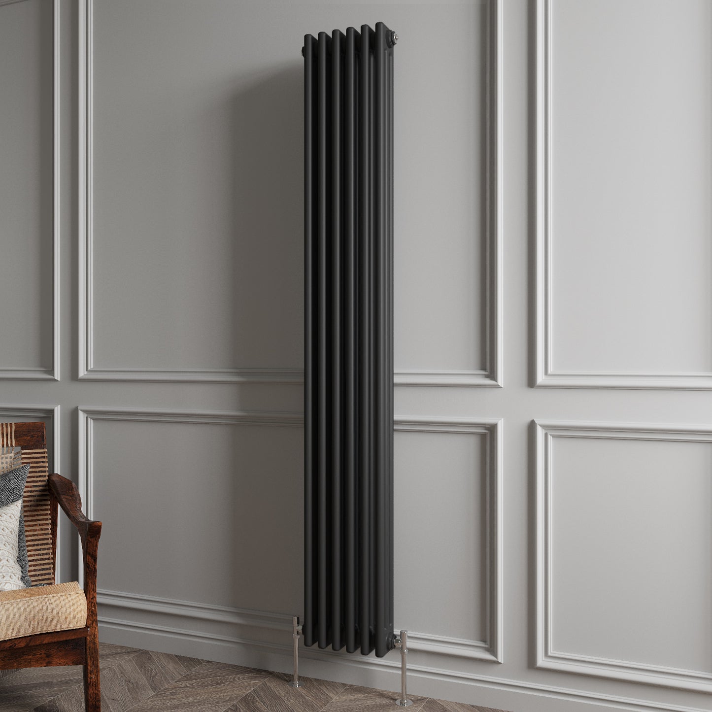 Aidal- Traditional Vertical 1800x290mm 3 Columns Black Cast Iron Radiator