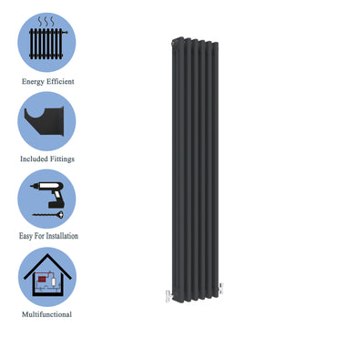 Traditional Vertical 1800x290mm 3 Columns Black Cast Iron Radiator