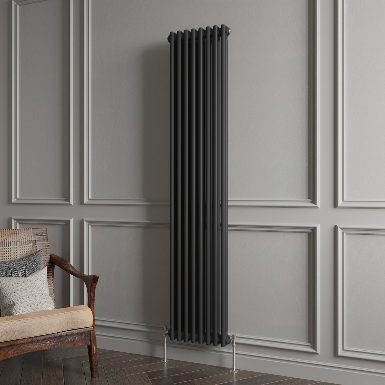 Aidal- Traditional Vertical 1800x380mm 2 Columns Black Cast Iron Radiator