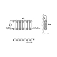 Traditional Horizontal 300x605mm 2 Columns Black Cast Iron Radiator dimension