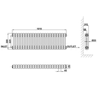 Traditional Horizontal 300x1010mm 2 Columns Black Cast Iron Radiator dimension