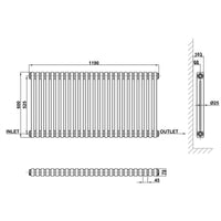 Traditional Horizontal 600x1190mm 2 Columns Black Cast Iron Radiator dimension