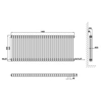 Traditional Horizontal 600x1460mm 2 Columns Black Cast Iron Radiator dimension