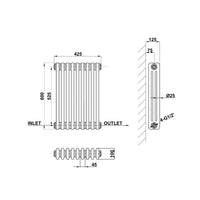 Traditional Horizontal 600x425mm 3 Columns Black Cast Iron Radiator dimension