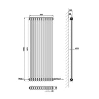 Traditional Vertical 1500x560mm 2 Columns Black Cast Iron Radiator dimension