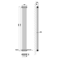 Traditional Vertical 1800x200mm 2 Columns Black Cast Iron Radiator dimension