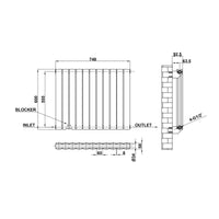 600x748mm black double flat panel radiator dimension