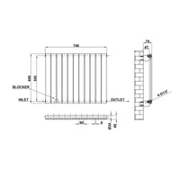 600x748mm black single flat panel radiator dimension