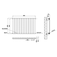 600x884mm black single flat panel radiator dimension