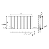 600x1020mm black single flat panel radiator dimension