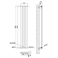 1600x272mm Single Black Flat Panel Radiator Dimension