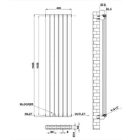 1600x408mm black double flat panel radiator dimension