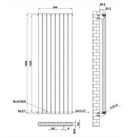 1600x544mm black double flat panel radiator dimension