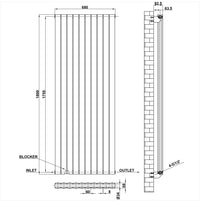 1800x680mm black double flat panel radiator dimension