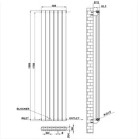 1800x408mm black double flat panel radiator dimension