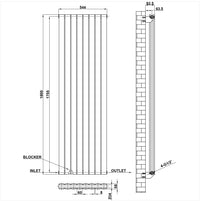 1800x544mm black double flat panel radiator dimension