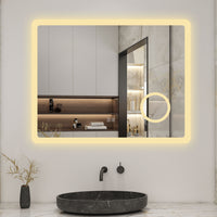 Bathroom Mirrom with Bluetooth 3 Colours LED Lights Shaver Socket Demister Pad Magnifier
