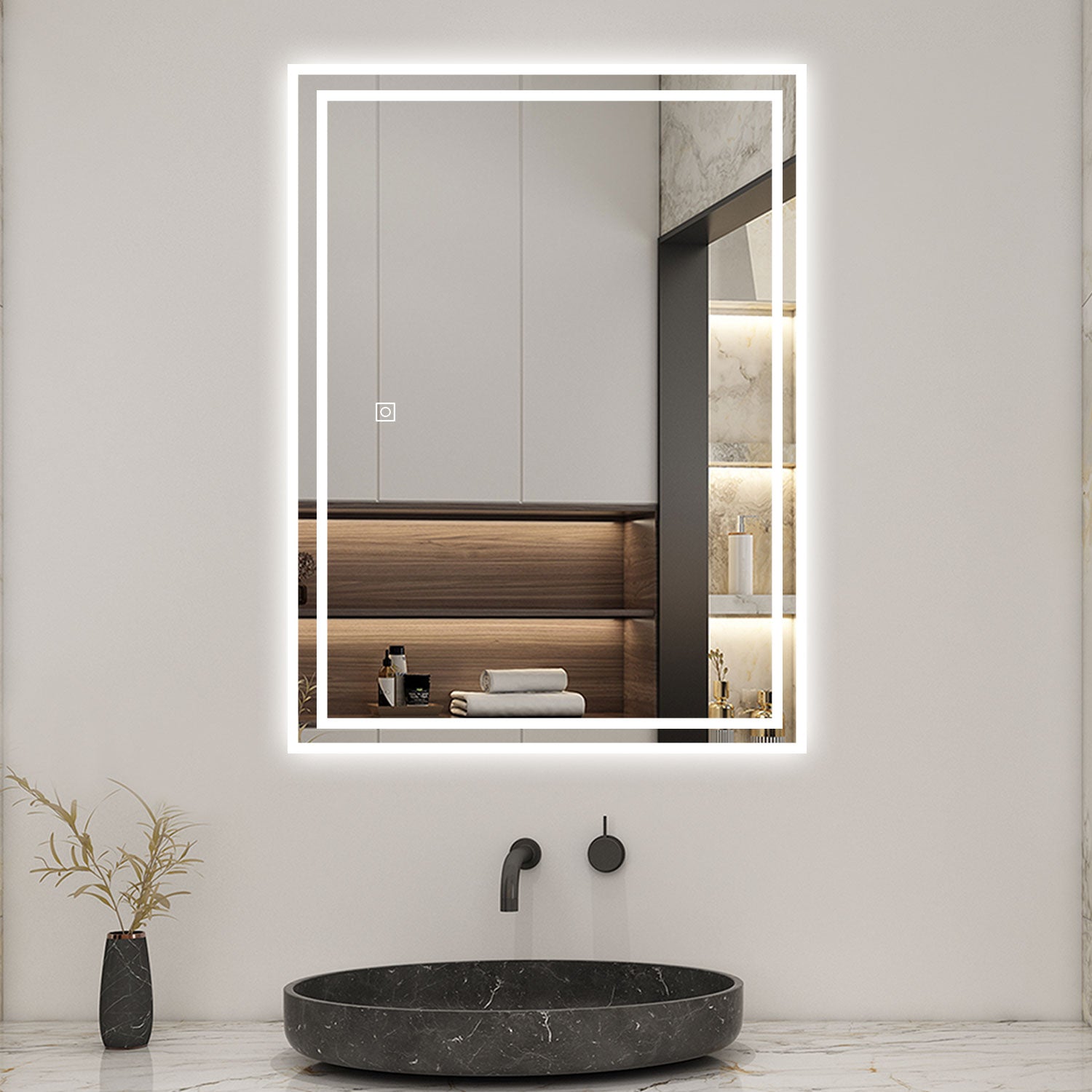 Bathroom LED Mirrom with 3 Colours Lights Shaver Socket Demister Pad