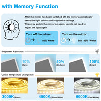 Bathroom Mirrom with Bluetooth 3 Colours LED Lights Shaver Socket Demister Pad Magnifier