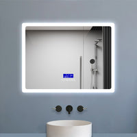 Bathroom Mirror with Bluetooth Speaker Digital Clock Dimmable Lights Anti-fog Touch Switch