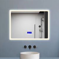 Bathroom Mirror with Bluetooth Speaker Digital Clock Dimmable Lights Anti-fog Touch Switch