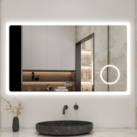 Bathroom Mirror with LED Lights Bluetooth Dimmable Anti fog Magnifier Clock