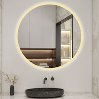 Round Bluetooth LED Bathroom Mirror with 3 Colours Modes Dimmable Anti fog Touch Switch
