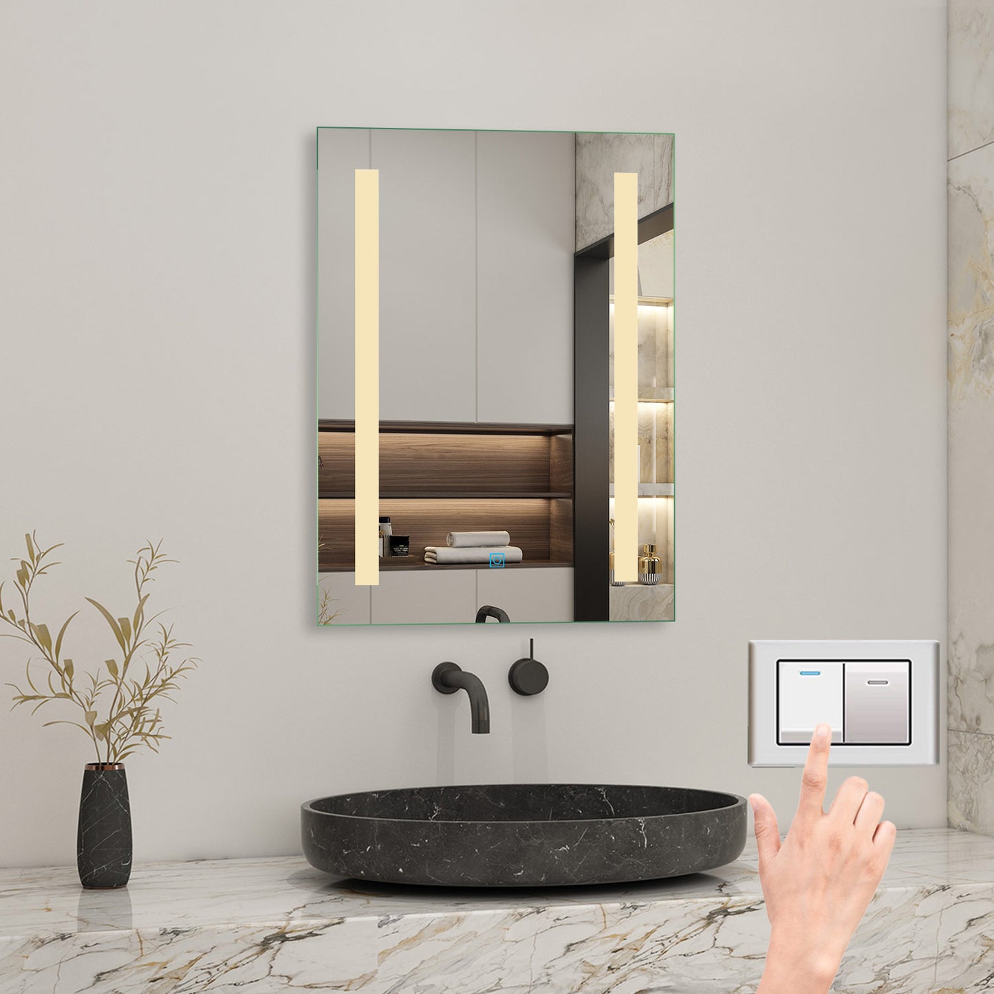LED Bathroom Mirrom with 3 Colours Lights Shaver Socket Demister Pad 50x70cm