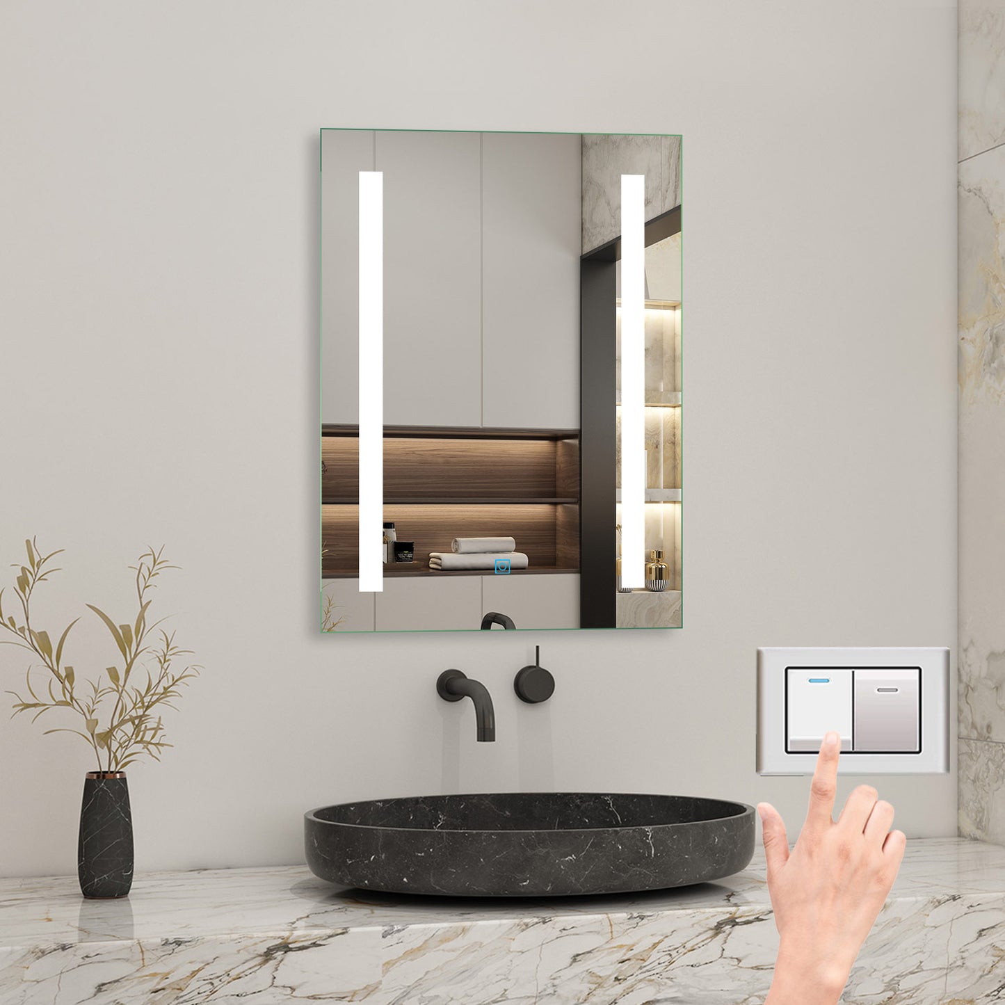 LED Bathroom Mirrom with 3 Colours Lights Shaver Socket Demister Pad 50x70cm