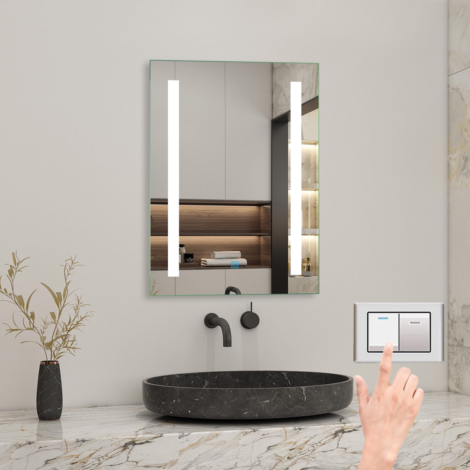 LED Bathroom Mirrom with 3 Colours Lights Shaver Socket Demister Pad 50x70cm